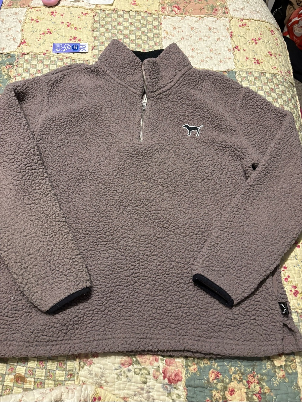 PINK Victoria's Secret  Sherpa Quarter-Zip in Taupe Small
